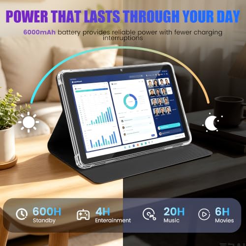 Image of Android 15 Tablet with Keyboard 10.1 Inch, 18GB RAM 128GB Storage, 2 in 1 Tablet PC with Mouse Stylus Case, IPS Display, Dual Band WiFi, GPS, Bluetooth, 1TB Expandable, Black