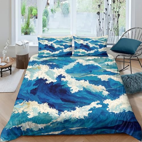 Parure de lit vagues océaniques housse de couette microfibre 200x200cm