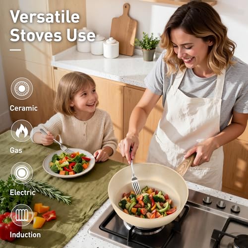 Image of DishDelight Kitchen Pots and Pans Set, 12 Piece Cookware Sets Non Stick | Granite Pans Set for Cooking, Compatible with Induction, Gas & Electric Stoves, PFOA & PFOS Free, Even Heating, Easy to Clean