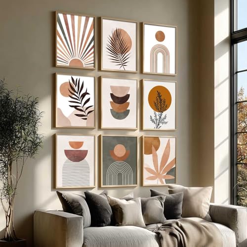 Image of kotart Boho Art Home Decoration Modern Paintings With Frame For Living Room Bed Room Hotel Wall Decor Digital Reprint Set of 9 (13X17 inch)