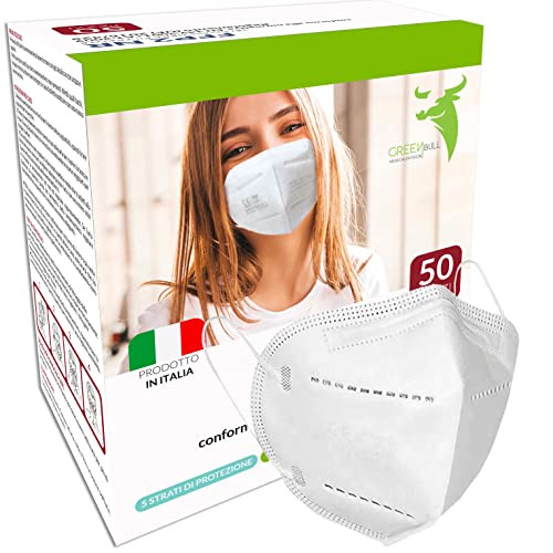 PERISTEGRAF Mascherine Ffp2 Bianche 50 Pezzi - Certificate Ce 2233, 100% Made in Italy, 5 livelli di Protezione, Mascherina ffp2 Elastico Lungo Resistente