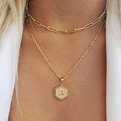 Alternative view of M MOOHAM Dainty Gold Necklace for Women - 14K Solid Gold Over Layering Necklaces for Women Cute Hexagon Letter Initial Necklaces for Women Gold Layered Necklaces for Women Jewelry Gifts