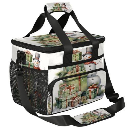 Insulated Picnic Backpack Lunch Box for Women Men Picnic Basket Tote Lunch Bag Picnic Bag Portable Lunch Bags for Picnic, Beach, Work, Trip,Office, Camp Snowman with Xmas Gifts