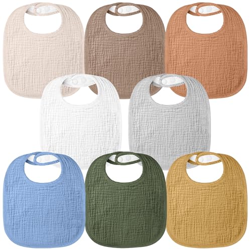 Image of Bearmoss Muslin Baby Drooling Bibs 8 Pack, 100% Cotton Square Adjustable Bandana Bibs Gift for Baby Girls Boys Teething Drool