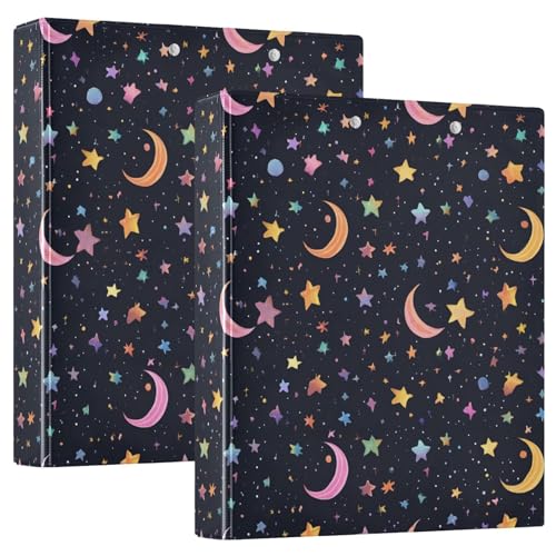Image of Star Moon Black 3 Ring Binder with 2 Interior Pockets 1.5 inch Binders 3 Ring Heavy Duty Fit 8.5 inch x 11 inch Letter Size for Office School, 2 Pack