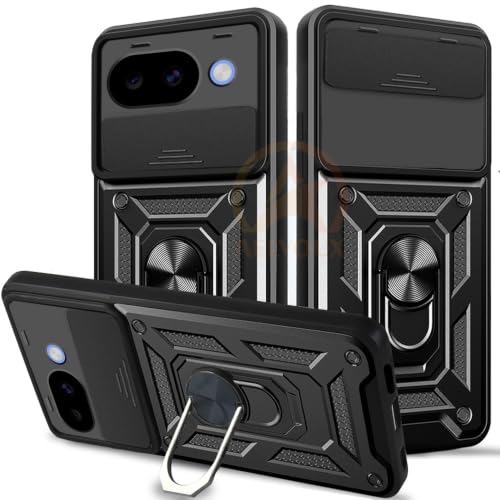 Image of Armor Bumper Back Cover Case for Google Pixel 10A 5G Rotating Camera Cover, Ring Holder & Kickstand | Heavy Duty & 360 Degree Protection Back Cover for Google Pixel 10A 5G (Black)