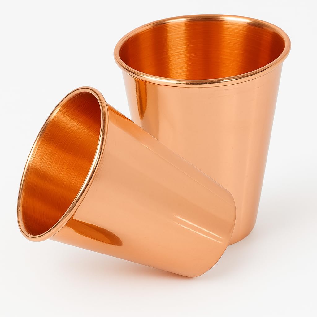 Set of 2 Copper Tumbler | 350 ml / 11.8 Oz 100% Pure Copper Plain Glasses | Ayurvedic Health Benefits Medicine Cups | Drinking Water Tumblers 2 Pieces | Premium Quality Copper Cup - Image 3