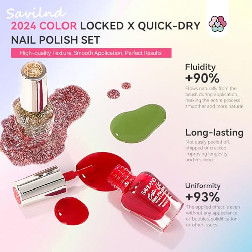 Image of SAVILAND 36 Colors Nail Polish Set Quick Dry: Brown Black Glitter Locked X Tech Regular Pastel Nail Polish Kit Fingernail Polish with Top Base Polish Coat 39 Pcs Home Salon Travel Set