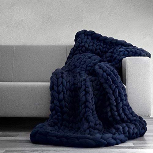 Couverture tricotée épaisse bleu marine | Plaid canapé grosse maille