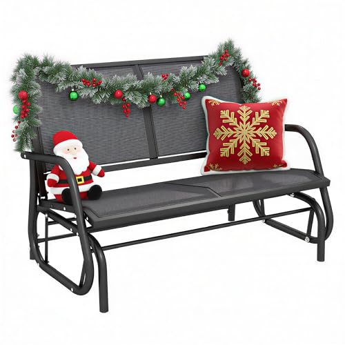 Outsunny 2-Person Outdoor Glider Bench, Patio Double Swing Rocking Chair Loveseat w/Powder Coated Steel Frame for Backyard Garden Porch, Gray