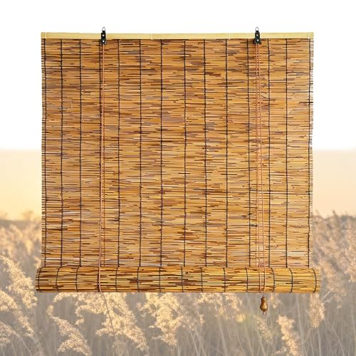 Persianas Enrollables Sin Taladrar, Estores Bambú Exterior, Cortina de Caña Natural 40 50 60 80 100 120 140 160cm Protección Solar Persiana de Madera para Cocina Terraza Jardín Porche
