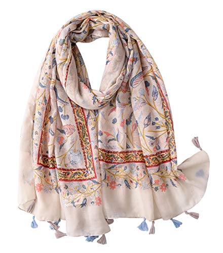 FAIRYGATE Schal für Damen Halstuch Stola Opulentes Blumen Muster in Harmonischen Farben mit Fransen Damenschal Schals & Tücher für Frauen Frühling...