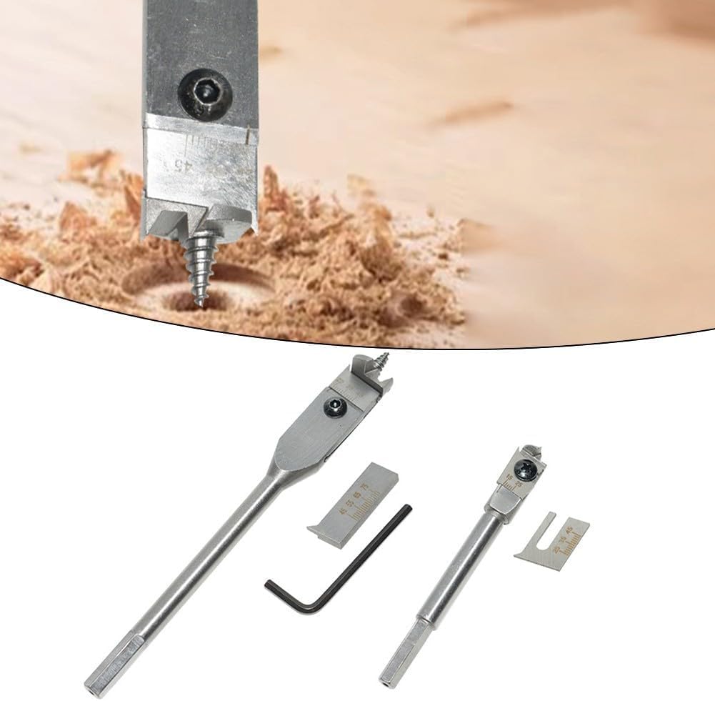 Adjustable Spade Bit Set Flat Woodworking Drill Bits 15-45mm 22-75mm Carbon Steel Hex Wrench Plate Tool