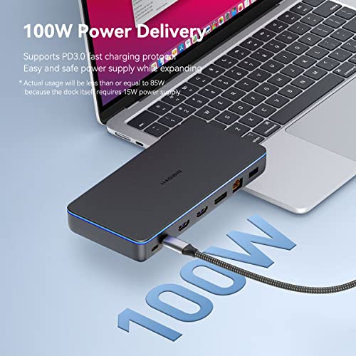 Image of Hagibis DisplayLink Docking Station for MacBook M1 /M2 /Windows, Triple Display 3 Monitors USB C Hub with LED Strip Light, 8K HDMI, 4K@60Hz DispalyPort, 100W PD, 2.5G RJ45, 10Gbps USB3.1