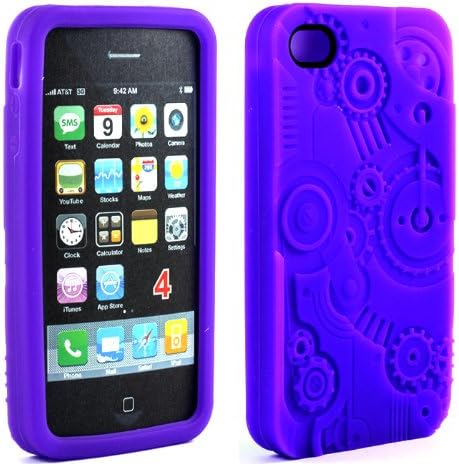 Retro 3D Clockwork Clock Cartoon Design Silicone Soft Skin Case Cover for Apple iPhone 4/4S (Purple) - Retail Packaging