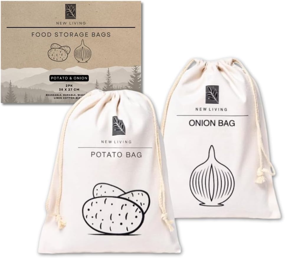 Potato Bag & Onion Bag Linen Cotton Material Onion Storage and Potato Storage Eco Product by New Living Food Storage Bag 30 * 40cm