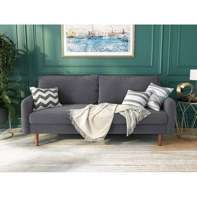 Image of Morrone Velvet Loveseat 3-Seater Sofa, Modern Upholstered Couch for Living Room, Bedroom and Office, Plush Cushion Accent Seating Furniture (Grey, 3 Seater)