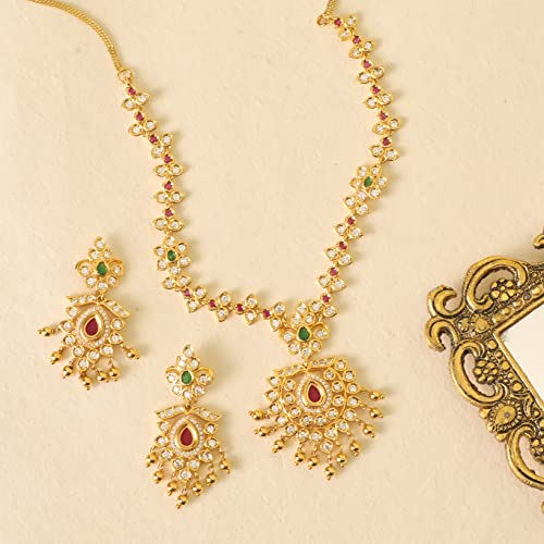 TARINIKA Gold Plated Aavi Nakshatra CZ Short Necklace with Floral Design - Indian Jewelry Set for Women | Perfect for Casual Occasions | Traditional South Indian Necklace | 1 Year Warranty*3