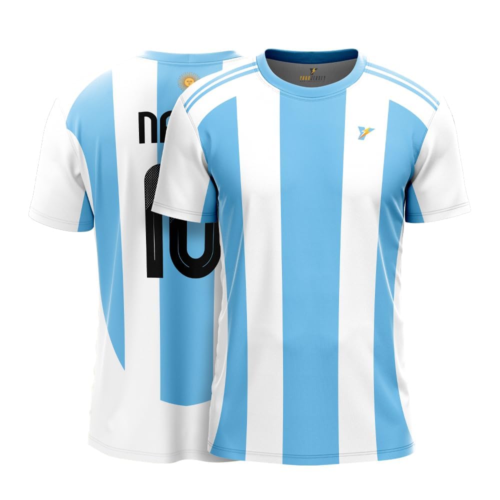 YOURJERSEY Argentina Football Jersey 2024 | Messi Home Jersey, Customized & Personalized Argentina Soccer Jersey for Men, Women & Kids, Blue & White Stripes Dry-Fit Polyester Fan & Match Day T-Shirt-image-14