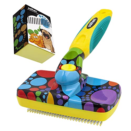 saihen Self Cleaning Slicker Brush for Short or Long Haired Dog Cat, Deshedding Grooming Tool for Dog Cat, Cat brush for Shedding, Dog brush for Shedding, Multi-colored