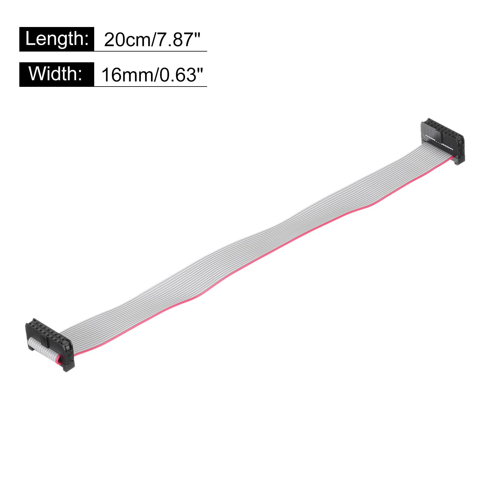QUARKZMAN Cavo a Nastro Piatto Idc a 16 Pin, Passo 2.0mm, connettore Fc a Fc, Lunghezza 20cm, Filo Grigio per Computer, display Led, Dvd, confezione da 5 Pezzi