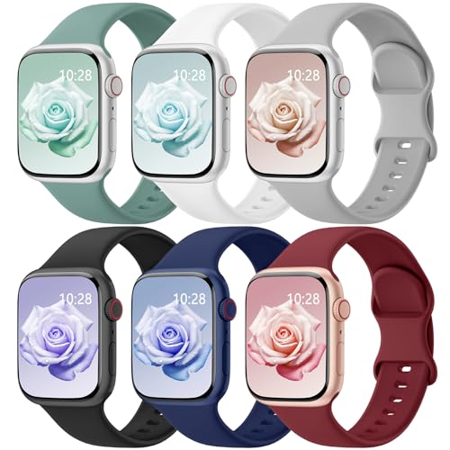 Image of 6 Pack Silicone Sport Bands Compatible with Apple Watch Bands for Women Men | Soft Wristband 40mm 38mm 41mm 44mm 45mm 46mm 42mm 49mm, Replacement Strap for iWatch Series 11 10 9 8 7 6 5 4 3 2 1 SE Ultra