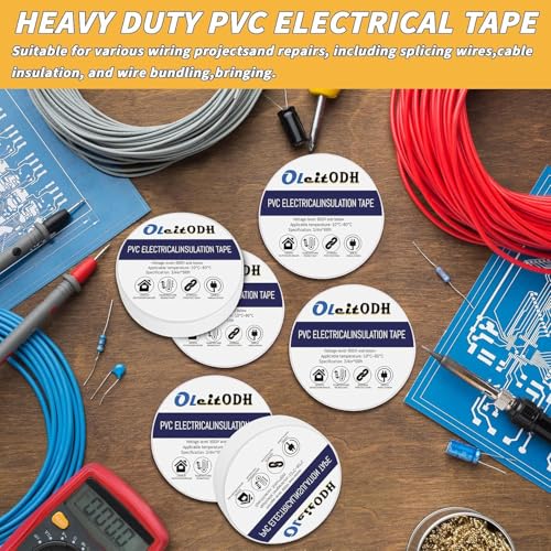 Image of Oleitodh 6 Pack Electrical Tape 2 in x 66 ft Waterproof Vinyl Electrical Insulating Tape High Temperature Resistance Electric Tape Under 600V Home Outdoor Multipurpose(White+Black)