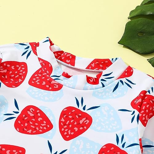 Toddler Girls 2 Piece Swimsuit Cute Strawberry Swimwear Long Sleeve Rash Guard Set with Bikini Bottoms Bathing Suit3