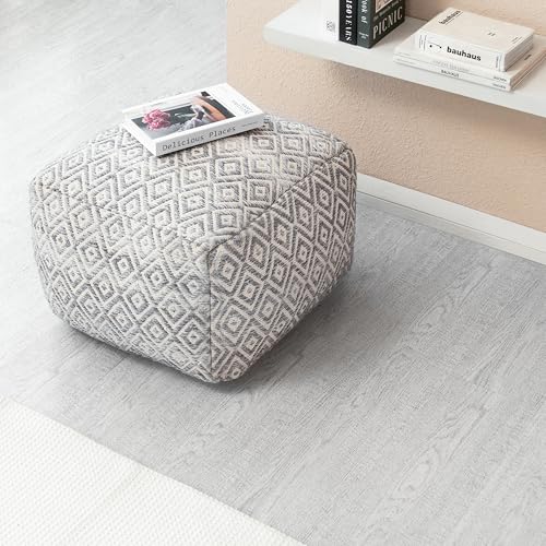 Anji Mountain Square Pouf , 22\" x 22\" x 17\", Gray - Thumbnail 5