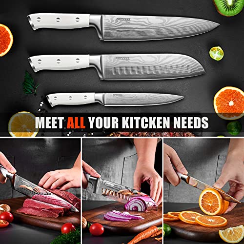 Professional Chef Knife Set 7Cr17Mov German High Carbon Stainless Steel Japanese Knives 3Pcs - 8" Chef's Knife & 7"Santoku Knife& 5" Utility Knife, White Sharp Kitchen Knife Set With Gift Box #TOP6