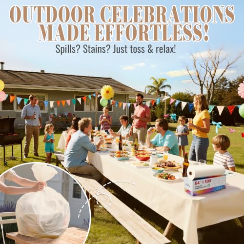 Image of Plastic Table Cloth, 54In x 300Ft Plastic Table Cloth Disposable