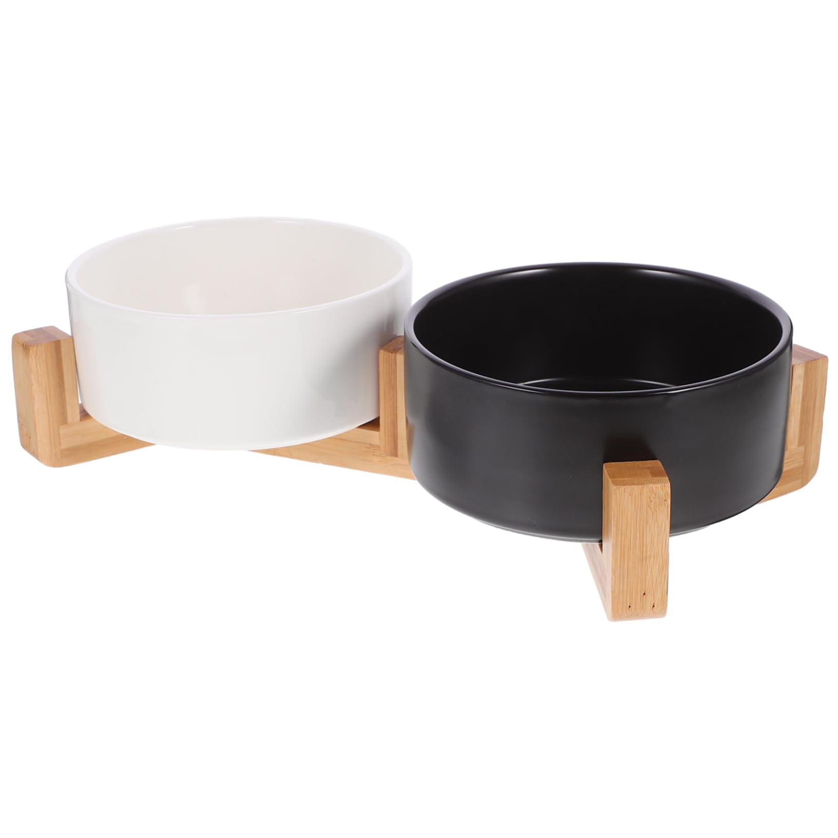 Toddmomy 1juego Comedero De Cerámica Doble con Soporte De Madera Antideslizante para Perros y Gatos para Comida y Agua Mediano Diseño Práctico y Seguro
