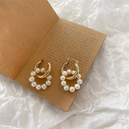 SALAN SALAN Pendientes De Aro De Color Dorado con Perlas Barrocas para Mujer, Aros Redondos De Círculo Grueso, Cuentas De Perlas, Anillos De Oreja, Joyería