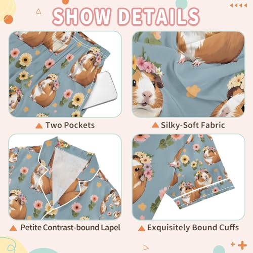 senya Cute Capybara Flower Satin Summer Pajama Sets Silk Short Sleeve Button Down Sleepwear3