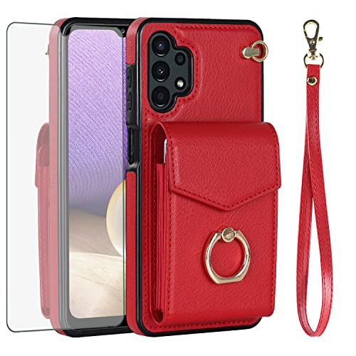 Coque Samsung Galaxy A32 5G Rouge Armature Rigide avec Anneau Rotatif et Verre Trempé
