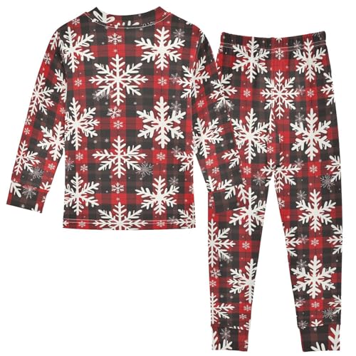 Pigsaly Pajama Set 2 Piece Red Black Buffalo Check Winter Snowflakes Plaid Pajama Sets Long Sleeve Pjs Sleepwear 3T2