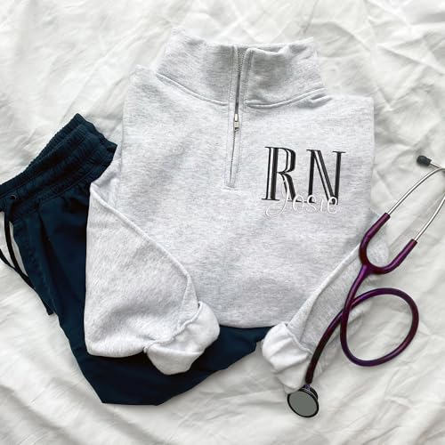Custom Nurse Quater Zip Embroidered Sweatshirt, Customized RN CNA ICU MSN, Nurse Quarter Zip Sweatshirt3