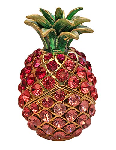 znewlook Miniature Pineapple Jeweled Trinket Box Earring Jewelry Box with Czech Crystal Stones (Pink)
