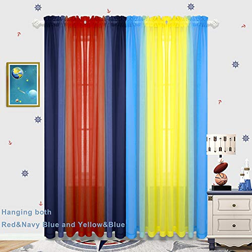 Koufall Navy And Red Curtains For Boys Room Decor 2 Panel Sets Rod Pocket Ombre Sheer Patriotic Navy Blue Curtains For Kids Bedroom Decorations Teen Canopy Bed 50 X 84 Inch Length #TOP3