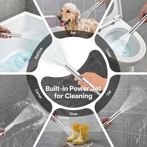 Image of Veken All Metal 10 inch Shower Head with Handheld, Luxurious Square Double Rain Shower Heads,Power Wash Wand,Dual High Pressure Detachable Rainfall Showerhead with Spray Combo,Extension Arm,Chrome,Sliver