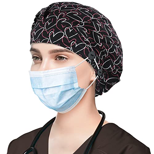 Image of ABAMERICA Bouffant Caps with Button and Sweatband, Adjustable Scrub Caps for Women Men, One Size Multi Color