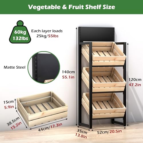 Estante expositor de frutas con cestas de madera de gran capacidad 2