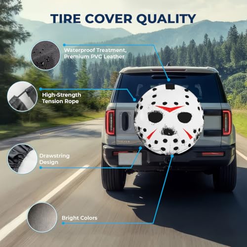 Image of GENANY Masked Horror Father's Day PVC Spare Tire Cover for RV Trailer, Waterproof, Size 17 Fits 31-33 Inch