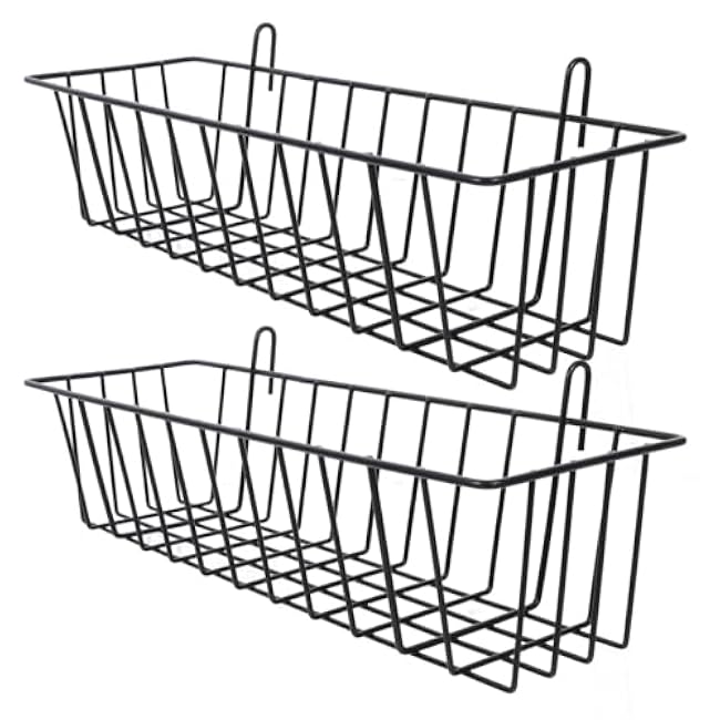 Ciieeo 2pcs Large Wire Hanging Baskets for Grid Wall Storage Versatile Metal Organizers for Kitchen Garage Bathroom Iron Construction Easy to Install