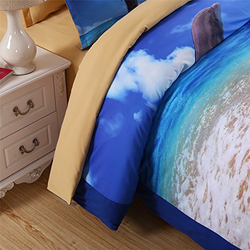 Esydream King Size Dolphin Ocean Print Bedding Sets,4Pc Sets Queen Size Ocean Beach Dolphin Duvet Cover (No Comforter),Twin Size #TOP2