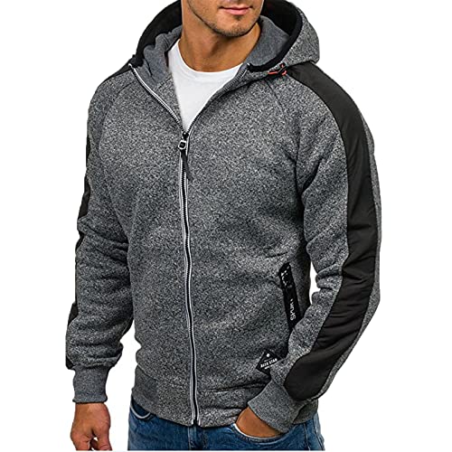 Sweat à capuche zippé pour homme - Veste classique en polaire légère et respirante - Haut d'échauffement M-3XL, Gris foncé., XXL Cover