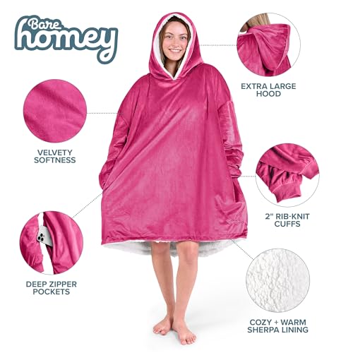 Image of Bare Home Wearable Blanket Hoodie - Soft Plush Sherpa - Warm and Cozy - Oversized Wearable Blanket
