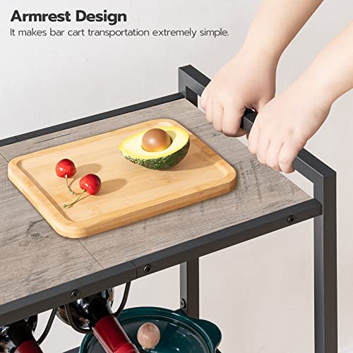 Hoobro Bar Cart For The Home, 3-Tier Serving Cart On Wheels, Kitchen Cart With Wine Rack And Glass Holder, Rolling Beverage Cart For Living Room, Party, Bar, Greige And Black Bg35Tc01G1 #TOP5