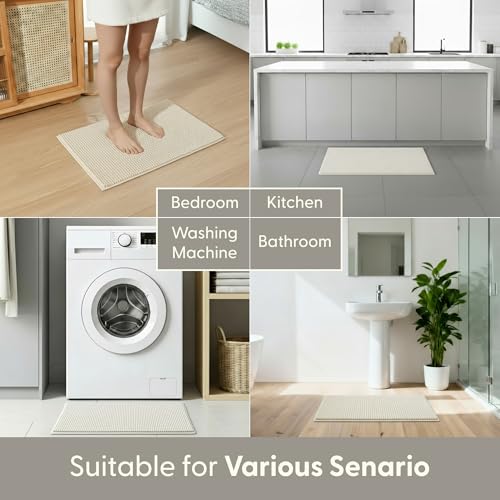 KEPLIN Non-Slip Microfibre Bath & Toilet Mat - Soft, Plush & Comfortable Rug with Machine Washable Design - Water Absorbent & Quick Drying to Keep Bathroom & Home Hygienic & Clean - (40x60cm) White - Image 7