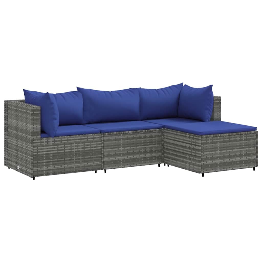 Set di 4 mobili da giardino in rattan sintetico grigio con cuscini